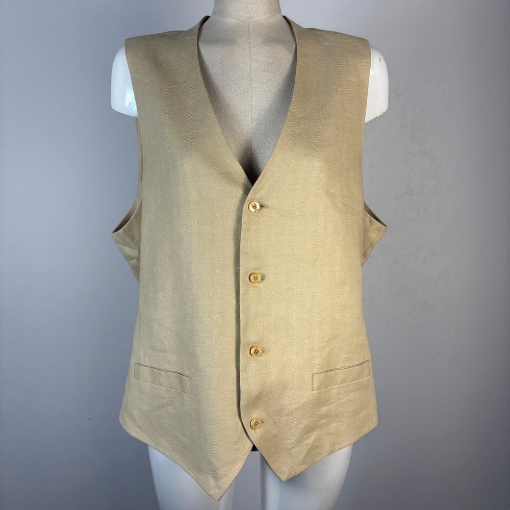 Tommy Bahama Men's 100% Linen Vest Beige Tan Summer Resort L